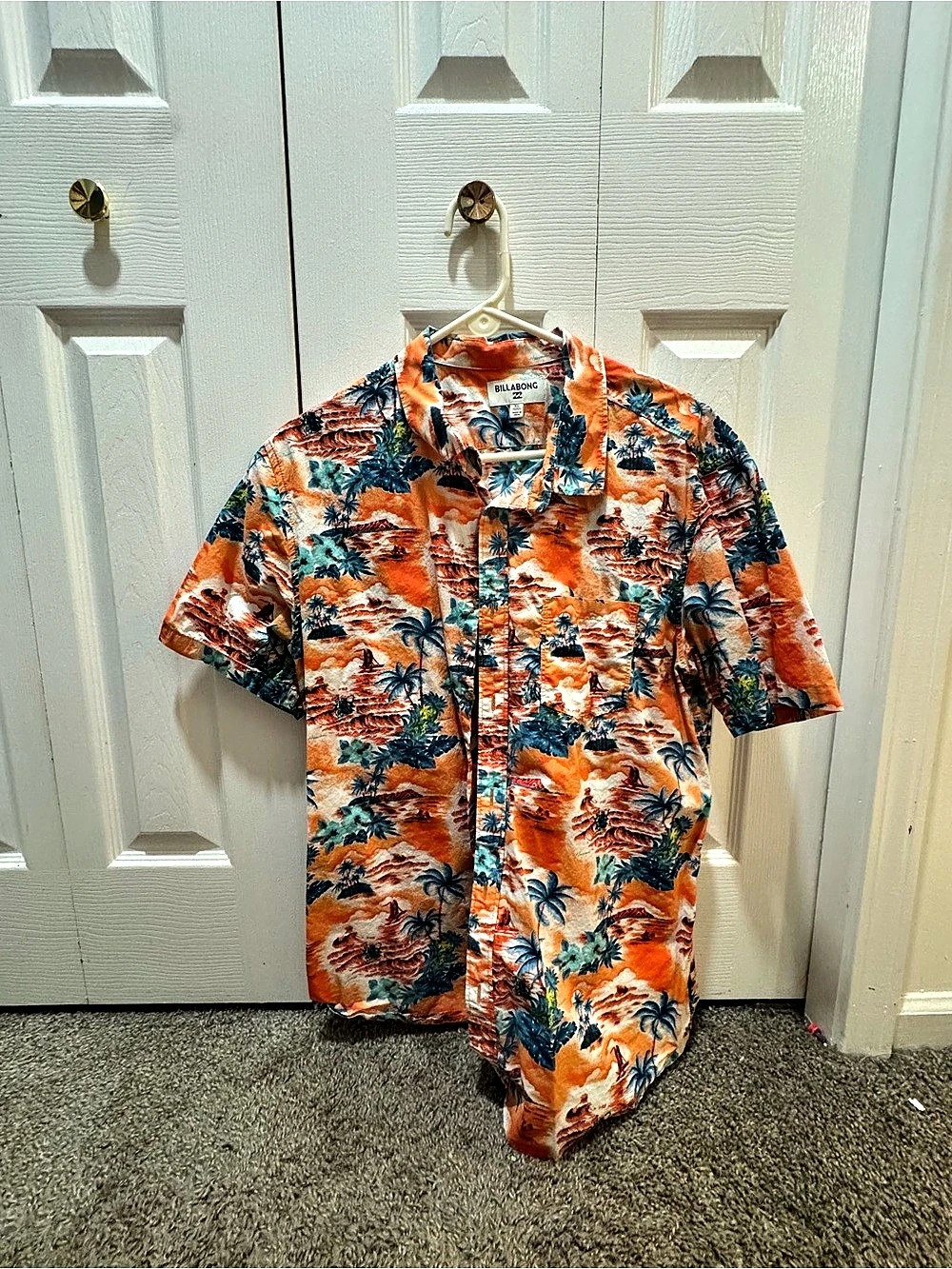 Billabong Men's Floral Button Down Shirt in Orange & Blue
